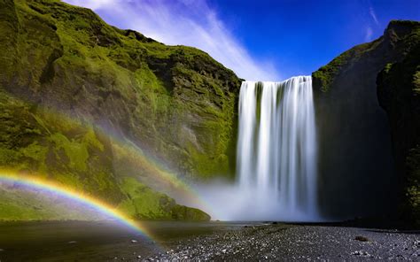 Islande Skogafoss Chute Deau Rivière Arc En Ciel Aperçu