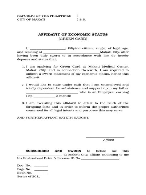 Affidavit Of Economic Status Affidavit Civil Law Common Law