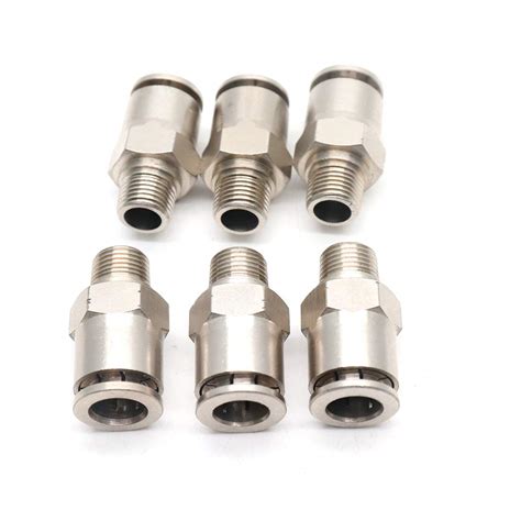 Sydien 6 Pcs 8mm To M8 Male Thread Nickel Plated Brass Pneumatic Push