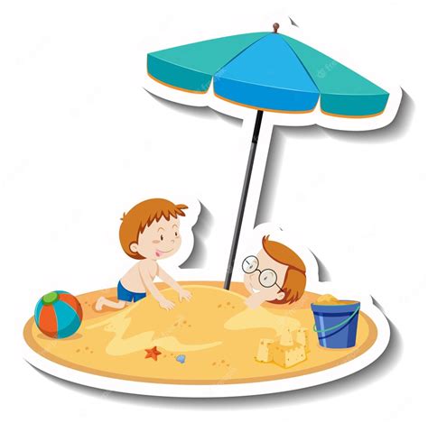 Free Vector Kids Playing At The Beach Cartoon Sticker