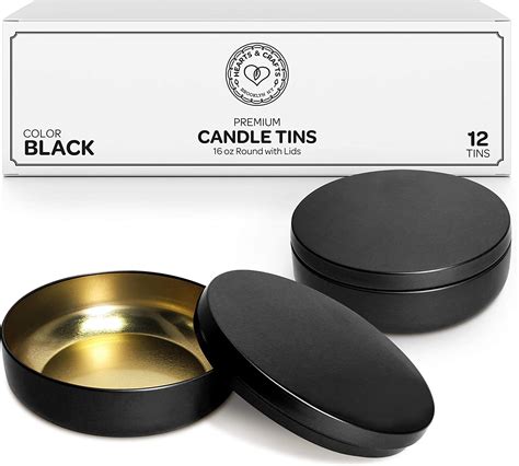 Hearts And Crafts Black Candle Tins 16 Oz With Lids 12 Pack