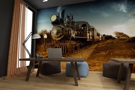 Steam Train Wall Mural Peel And Stick Wall Fabric By Styleawall
