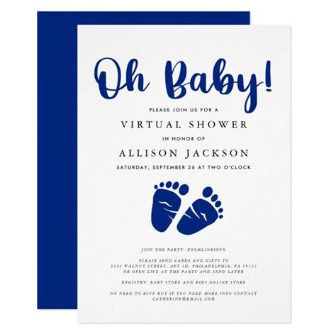Virtual Baby Boy Shower Navy Blue Feet Invitation
