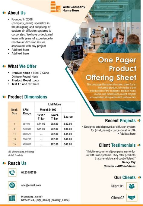 One Pager Product Offering Sheet Presentation Report Infographic Ppt