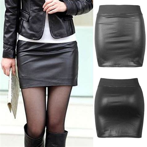 Women Sexy Black Pu Leather Pencil Bodycon High Waist Mini Short Skirt Shopee Malaysia