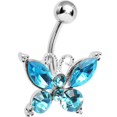 Aqua Elegance Bling Butterfly Belly Button Ring Belly Button Rings Belly Jewelry Body