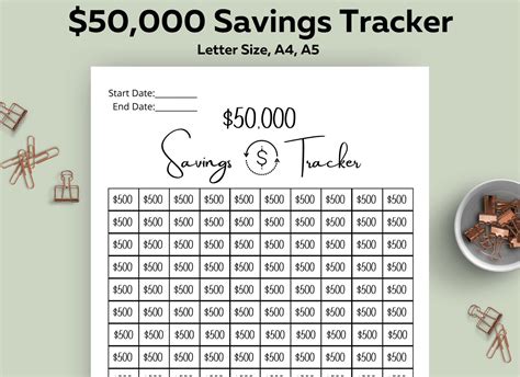 50k Savings Tracker Printable Savings Goal Savings Etsy