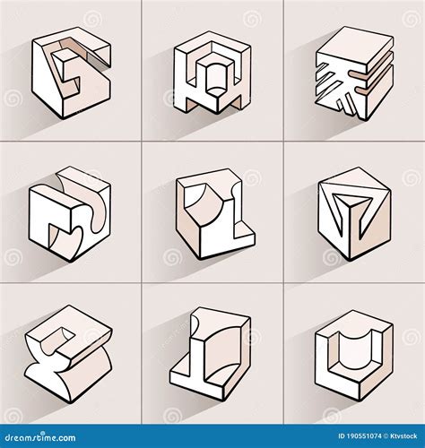 Set Of 3d Geometric Shapes Cube Designs Stock Vector Illustration Of