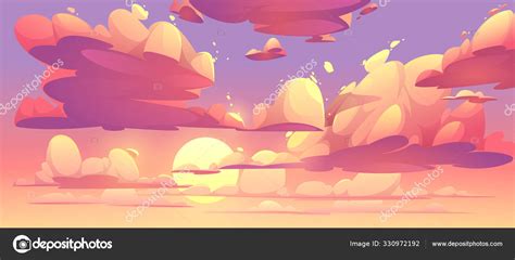 Vector Cartoon Sunset Sky With Clouds Stock Vector Image By