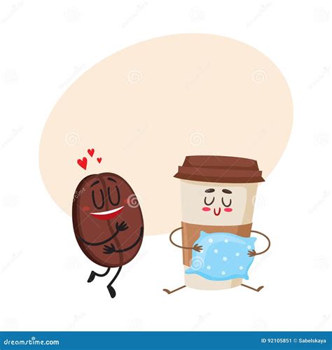 Coffee Bean And Espresso Cup Characters Love For Coffee Concept Stock