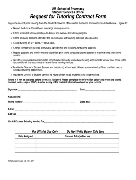 Free Tutoring Contract Fill Online Printable Fillable Blank Tutoring