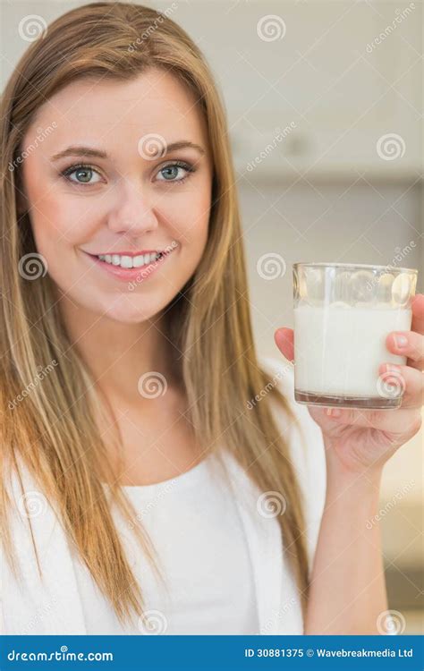 Woman Drinking Glass Of Milk Stock Image Image Of Gown Holding 30881375