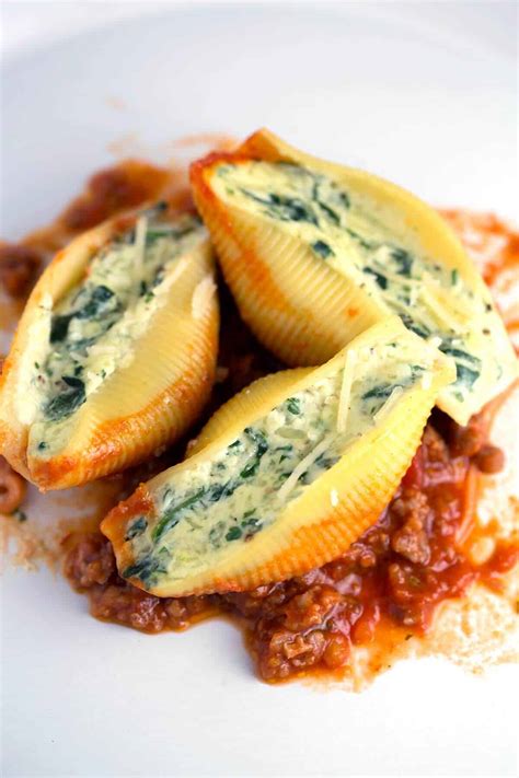 Spinach And Cheese Stuffed Shells With Meat Sauce Jessica Gavin