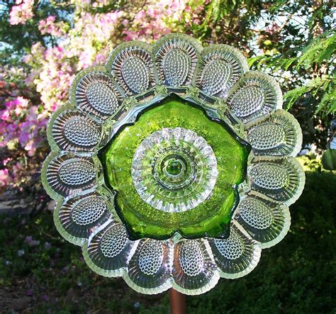 Glass Flower Garden Art Sun Catcher Of Vintage Re Purposed Etsy