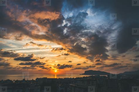 View Of Sunset Over Sea And Evening Dramatic Sky Alanya Stock Photo