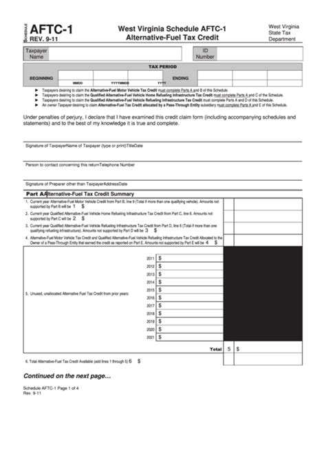 Schedule Aftc 1 West Virginia Alternative Fuel Tax Credit Printable Pdf Download