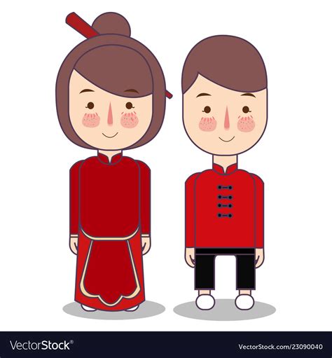chinese bride and groom cartoon wedding royalty free vector