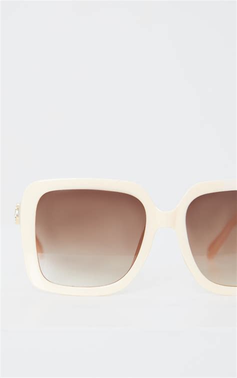 plt cream branded oversized square sunglasses prettylittlething usa