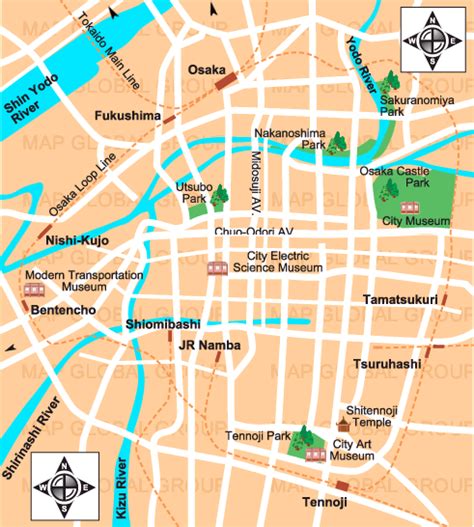 » time zone, » political map, » natural map, » osaka on night map & » google map. Osaka Map - ToursMaps.com