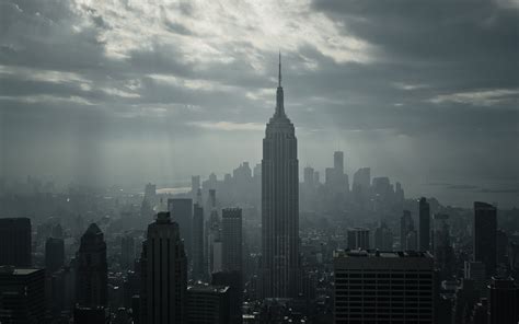 Empire State Building New York City Cityscape Clouds Wallpaper