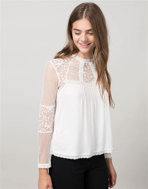 Bsk Embroidered Plumetis And Tulle Blouse Shirts Blouses Bershka