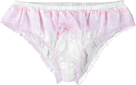Choomomo Men S Ruffled Satin Floral Lace Zipper Crotch Briefs Sissy Pouch Panties Underwear