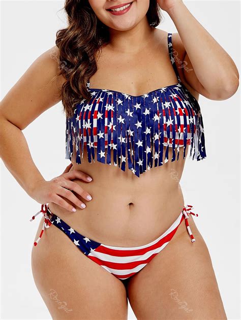 62 Off Plus Size American Flag Print Fringe Bikini Set Rosegal