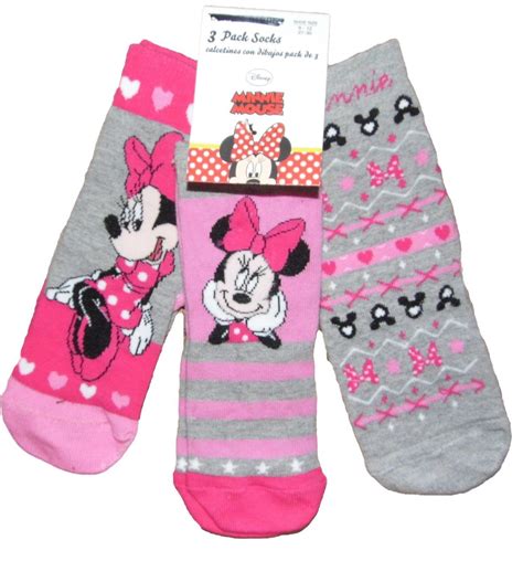 Girls Minnie Mouse Socks Pack Of 3 Sizes 3 55 19 22 6 85 23 26 And 9 12 27 30 9 12 27