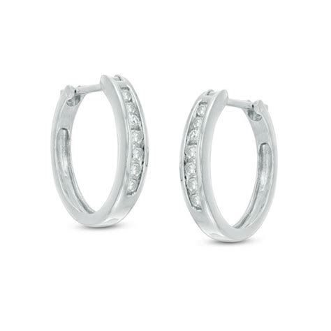 Earring sets are perfect for numerous piercings or just to mix and match! 1/4 CT. T.W. Diamond Channel-Set Hoop Earrings in 14K White Gold | Diamond Earrings | Earrings ...