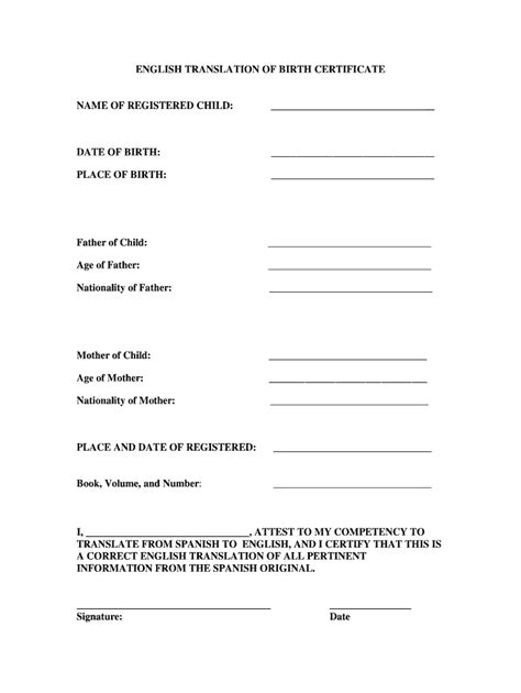 Birth Certificate Translation Template Fill Out And Sign Online Dochub