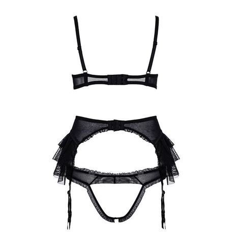 bola black lingerie set with garter