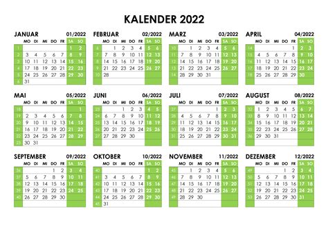 Jahreskalender 2022 Mit Wochennummern Horizontal Kalendersu