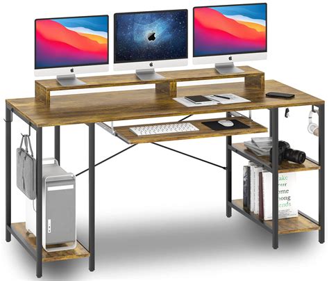 Buy Computer Desk With Keyboard Tray And 2 Monitor Stands 55 Inch Long