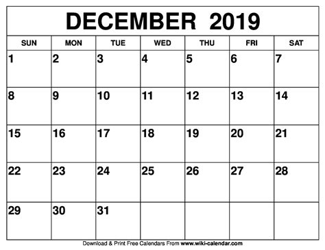 December Calendar Month