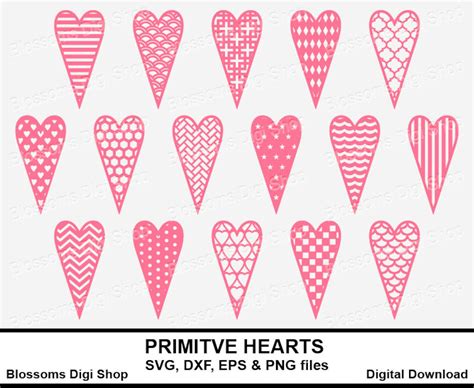 Primitive Hearts Bundle Svg Pattern Template Polka Dots Etsy