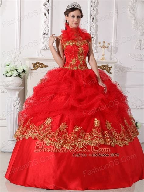 Affordable Red And Gold Quinceanera Dress Halter Taffeta Beading And