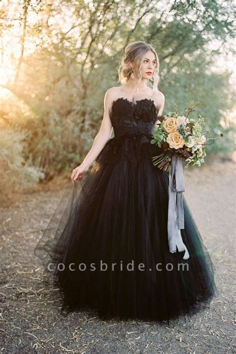 Classy Long Princess Sweetheart Open Back Tulle Black Wedding Dress