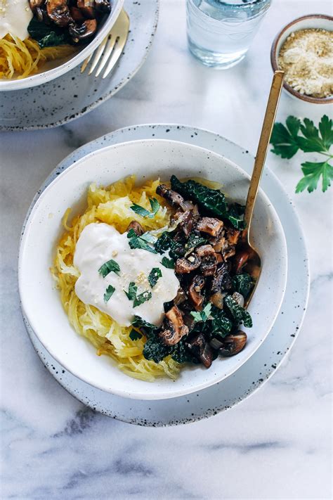 Spaghetti Squash With Mushrooms Kale And Cashew Alfredo Making Thyme