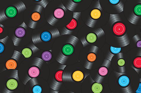 Colorful Vinyl Records With Yellow Background Vector Illustration