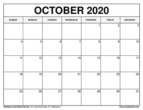 Free Printable October 2020 Calendars United States In Pdf 