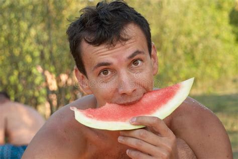 Man Eating Watermelon Stock Image Image Of Domestic 10989735