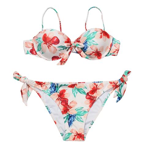 sexy women floral print high waist swimsuit bikini set push up swimwear biquini bathing suit