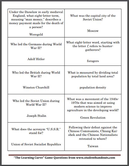 Social Studies Board Game Question Cards Free To Print Pdf Files
