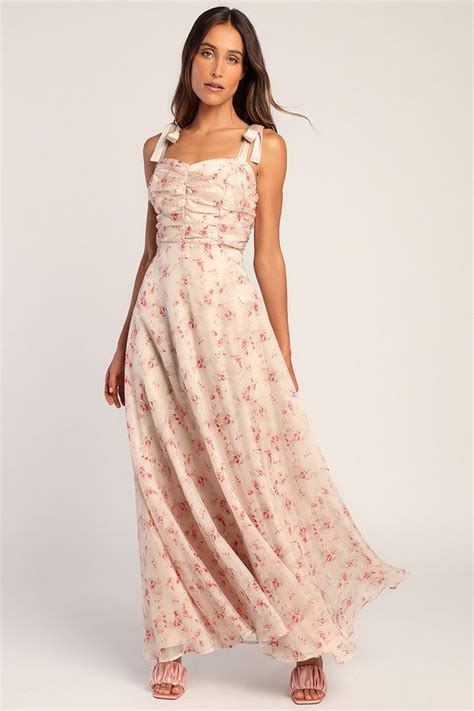 best memories blush floral print organza tie strap maxi dress in 2022 maxi dress long dress