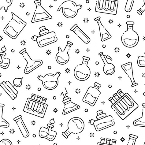 Premium Vector Seamless Pattern With Outline Laboratory Flasks Test