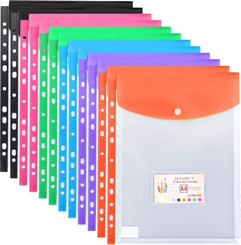 12pcs A4 Plastic Wallets Folders A4 Clear Plastic Punched Pockets With
