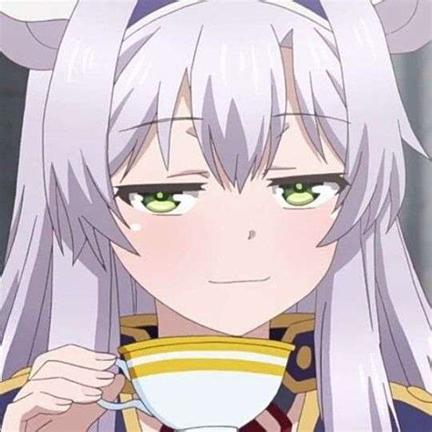 An Anime Character With Long White Hair Holding A Cup