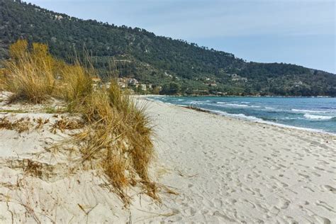 Panoramic View Of Golden Beach Thassos Island Greece Stock Image
