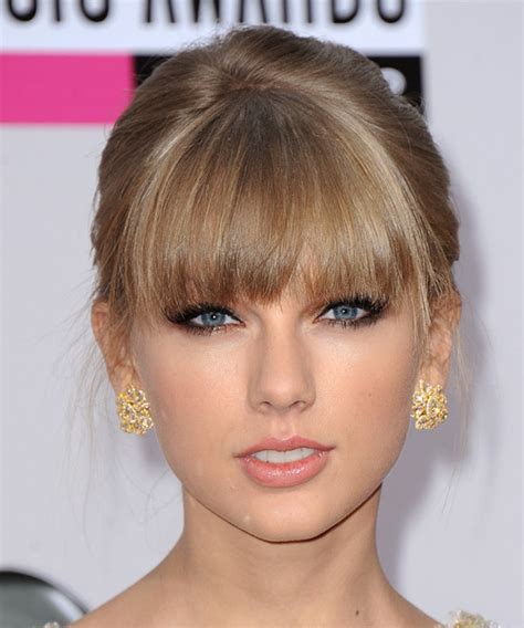 Taylor Swift Long Straight Light Caramel Brunette Updo Hairstyle With