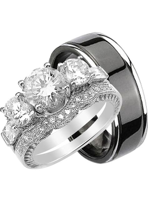 3 Piece His And Hers Wedding Ring Sets Jenniemarieweddings